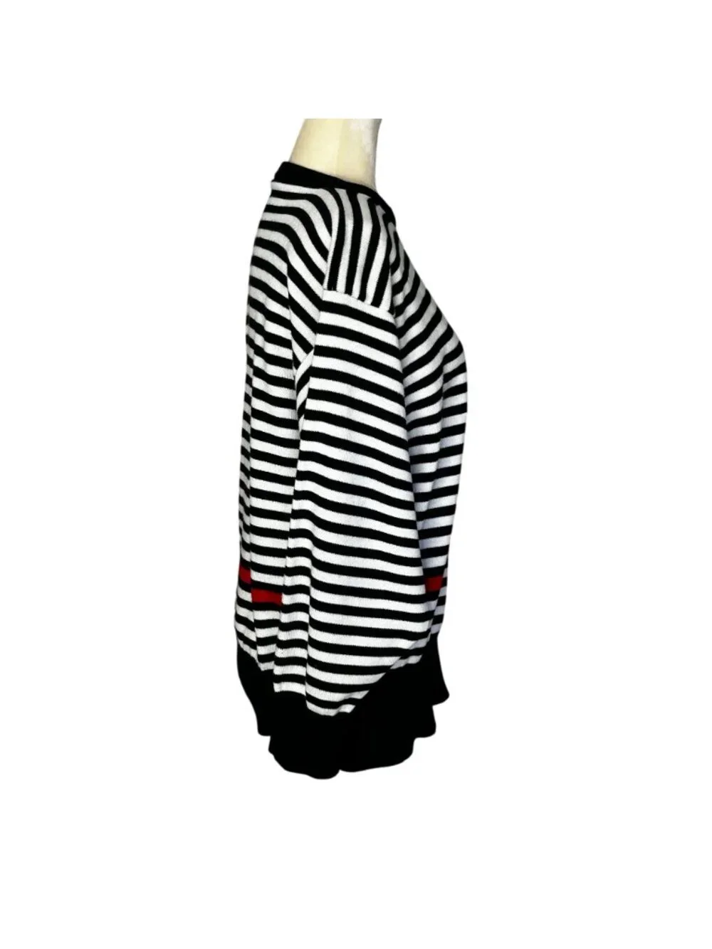 Vintage 80s Dolman Sleeve Sweater Black White Stripe Oversized Large Acrylic